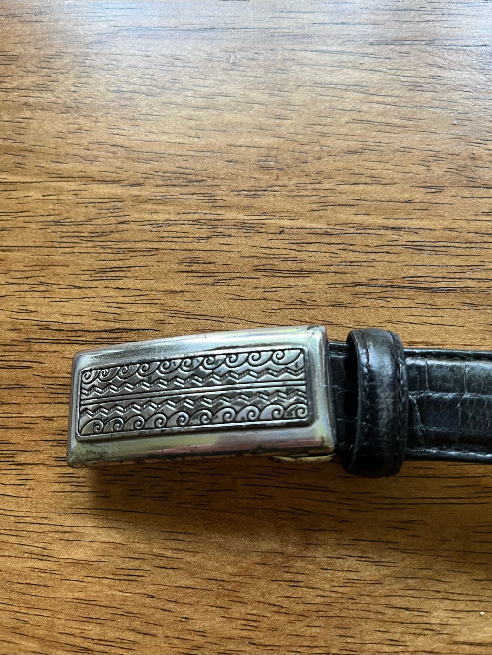Brighton Black Leather Belt with Engraved Silver Buckle